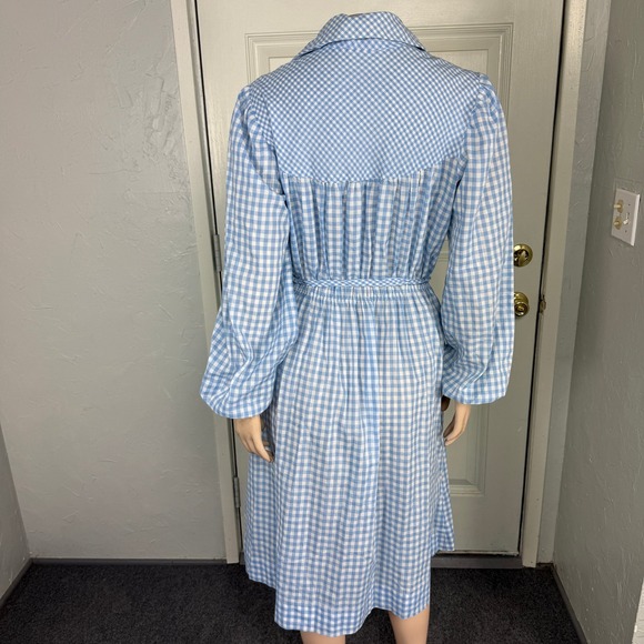 Vintage 70s 60s Dress Cotton Plaid Shirt Tie Waist Cotton Plaid Gingham L/S UU4 - Picture 5 of 8